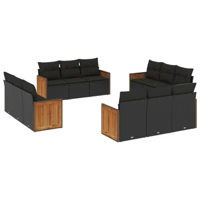 Produktbild von vidaXL 12-tlg. Garten-Sofagarnitur mit Kissen Schwarz Poly Rattan
