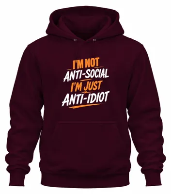 Immagine prodotto di "Non sono antisociale, sono solo sarcastico. Ironia." Felpa con cappuccio, bordeaux, taglia S