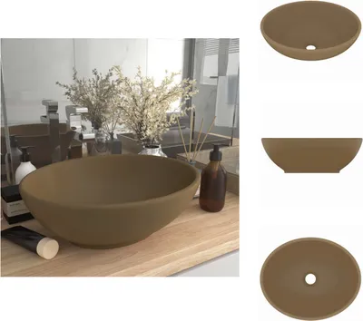Obrázek produktu pro vidaXL oválné umyvadlo matné krémové 40x33 cm keramické - Koupelnová umyvadla