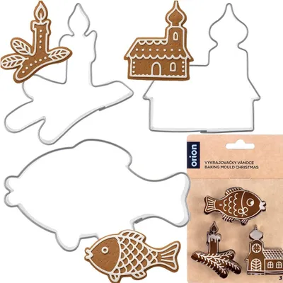 Produktbild von Orion | Ausstechformen Set - 3 Stück - Aus Edelstahl - Kirche - Kerze - Fischchen - Spülmaschinenfest