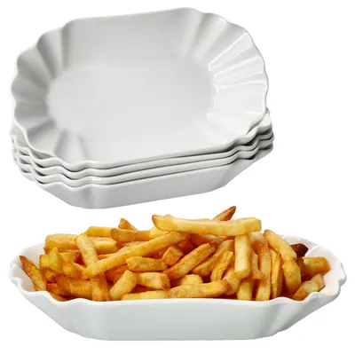 Produktbild von 6x Fries Pommesschale oval weiß Currywurst-Schale Servier-Teller Porzellan