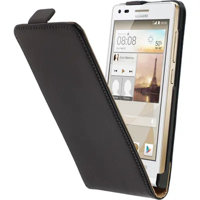 Produktbild von PhoneNatic Kunst-Lederhülle kompatibel mit Huawei Ascend G6 - Flip-Case schwarz + 2 Schutzfolien