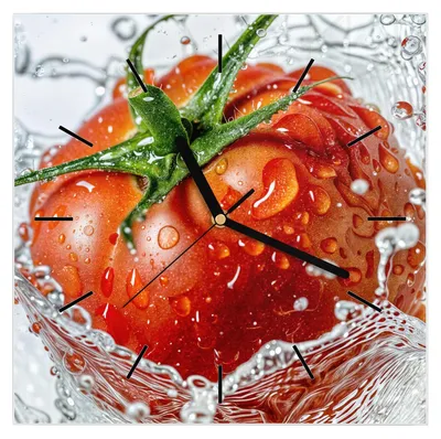 Produktbild von Wanduhr aus Glas mit Motiv Tomate im Wasser- 30 x 30 cm - inkl. Aufhängesystem