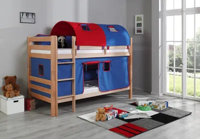 Produktbild von Etagenbett Benni Natur Lackiert Buche Massiv 90x200 cm mit Rollrosten