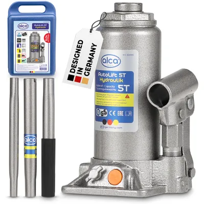 Image de Crics alca® Crics sous voitures avec valise Cric hydraulique pour bouteilles 5t de capacité de charge Cric à piston pour SUV/voitures Hauteur de levage : 197 à 382 mm