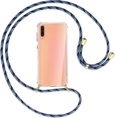 Produktbild von Handykette Backcover-Schutzhülle mit Band (Metall goldfarben) für Samsung Galaxy A50 - Blautöne