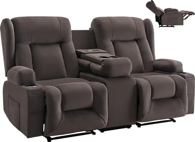 Produktbild von VEVOR Loveseat Relaxsessel elektrische Liegecouch mit Wärmefunktion & Massage, Massagesessel mit zentraler Steuerung & USB-Anschlüssen & Getränkehaltern & Seitentaschen, Sofa für Wohnzimmer Braun