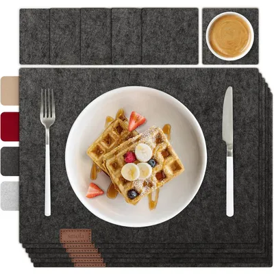 Filz-Tischsets 6er-Set + 6 Untersetzer, anthrazit, 42x30 cm