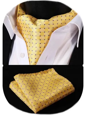Productafbeelding van Herenset: sjaal met bloemenprint, paisley-motief, ascot-sjaal, halsdoek, zakdoek, geel, one size