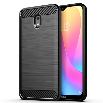 Immagine prodotto di Custodia in TPU per Xiaomi Redmi 8A, effetto fibra di carbonio, finitura spazzolata, colore nero