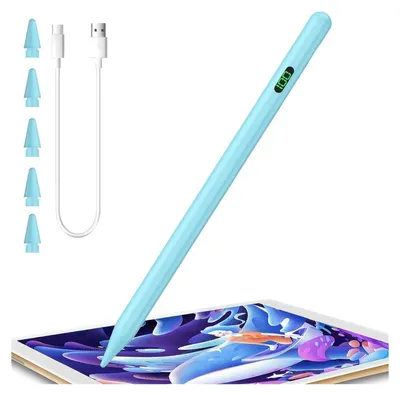 Produktbild von Eingabestift iPad, Active Stylus Pen - Handfläschenerkennung mit 5 Ersatzspitzen Batterieanzeige, Magnetbefestigung, Neigungsempfindlichkeit mit präziser Geschmeidigkeit, 1,5 mm fe