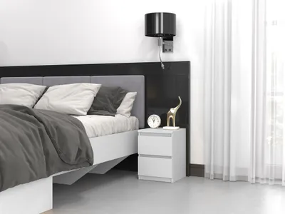 Produktbild von Nachttisch Nachtschrank mit 2 Schubladen Beistelltisch klein schmal 30x30x40 cm Holwerkstoff Weiß