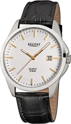 Image de Regent Montre Homme noire analogique F-915 Bracelet cuir D2URF915