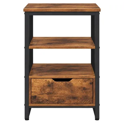 Produktbild von Nachttisch mit Schublade und 2 Ablagen – Dunkelbraun, Loft-Retro-Stil