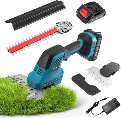Immagine prodotto di Forbici da giardino - Forbici 2 in 1 a batteria per arbusti ed erba - Senza fili - Batteria da 4000 mAh - 2 lame -  - Blu