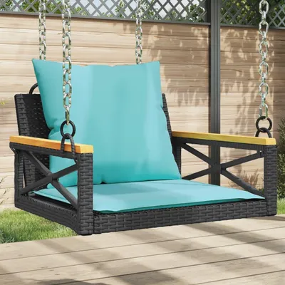 Produktbild von Hängesessel mit Kissen Schwarz 63x62x40 cm Poly Rattan - Gartenbänke DE718