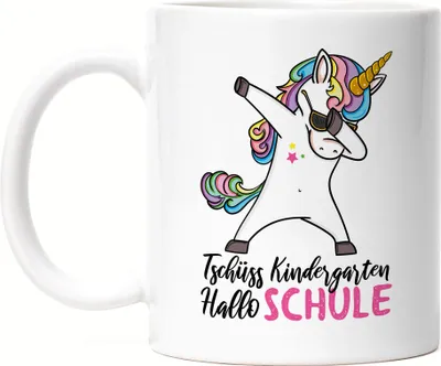 Produktbild von Tschüss Kindergarten Hallo Schule Tasse Einschulungsgeschenk Einhorn Unicorn Fans