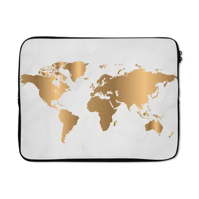 Produktbild von MuchoWow® Laptop Hülle 17 Zoll Laptoptasche Weltkarte - Gold - Marmoroptik - Luxus - Design - Zipper - Schutzabdeckung