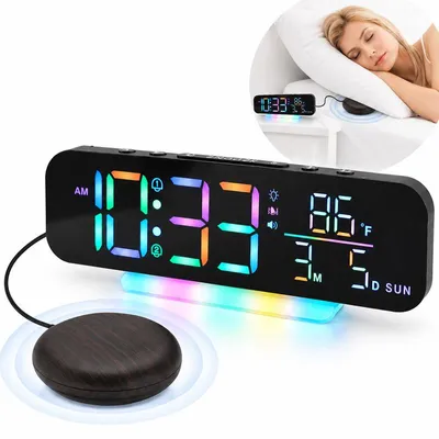 Produktbild von Digitalwecker mit Bett-Shaker, Vibrationswecker mit 2 Alarmen, 3 Lautstärkestufen, Nachtlicht, Temperaturanzeige, Datum und Wochentag