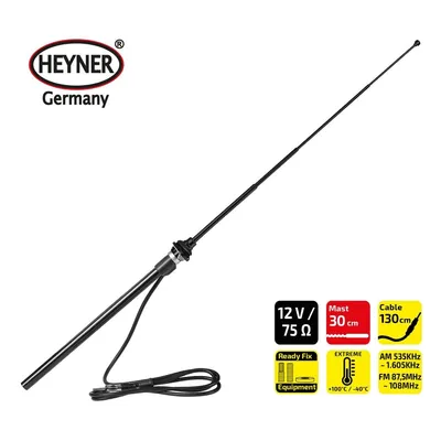 Zdjęcie produktu dla HEYNER® Antena teleskopowa Antena Teleskop PRO Antena samochodowa Antena prętowa Antena FM/AM Uniwersalna 12V odpowiednia dla Mercedes-Benz VW Audi BMW Opel itp.