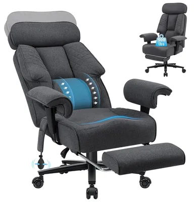 Immagine prodotto di Sedia da ufficio, con poggiatesta regolabile, supporto lombare, rivestita in tessuto grigio