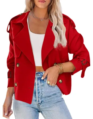 Produktbild von Mantel im Trenchcoat-Stil, Kurzmodell - Damen, Freizeit - Lange Ärmel - Doppelte Knopfleiste - Winddicht - Funktionelle Taschen