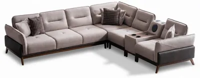 Produktbild von Ecksofa Beige Moderner Stil Audiosystem Weiche Armlehnen Holzbeine Neu