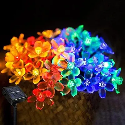 Image de Guirlande lumineuse solaire en forme de fleurs, 7 m, 50 LED, étanche, pour l'extérieur