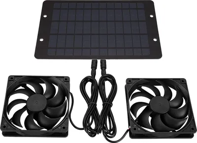 Imagen del producto de Kit de ventilador de extracción solar, 10 W, 12 V, con panel doble, ideal para invernaderos, gallineros, casas de perros, cobertizos, graneros