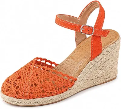 Produktbild von Damen-Sommersandalen mit Keilabsatz, Knöchelriemen, elegantem Keilabsatz, Obermaterial in Spitzenoptik, bequeme Schuhe für Urlaub und Freizeit, 100% polyester, schwarz, 35