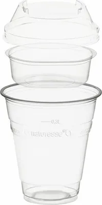 Produktbild von 50x  Trinkbecher 300ml + Domdeckel stapelbar + Einsatzbecher Ø 96mm (PLA)