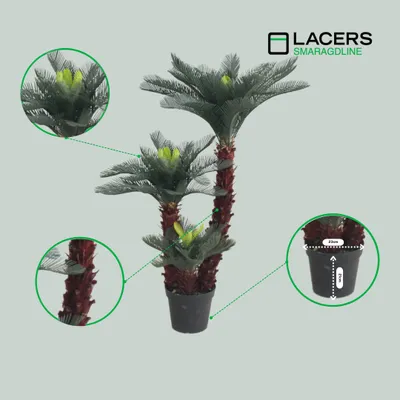 Produktbild von Lacers SMARAGDLINE künstliche Cycas Palme im Topf 125cm - Palmenwedel/realistische Optik, dekorative Kunstpflanze für Wohnzimmer, Balkon und Büroräume