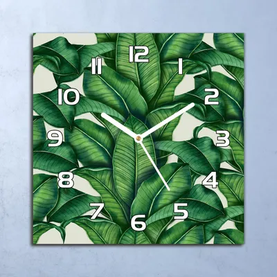 Produktbild von Deko Glasuhr Wanduhr 30x30 Blatt Exotisch Grün Quarz Küchenuhr Bürouhr
