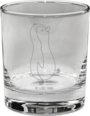 Produktbild von Mr. & Mrs. Panda Tumbler Pinguin marschieren - Transparent - Geschenk, Schwester, Whiskeyglas, Familie, Glas, Spirituosenglas, Pinguine, Bruder, Langschläfer, Whiskyglas