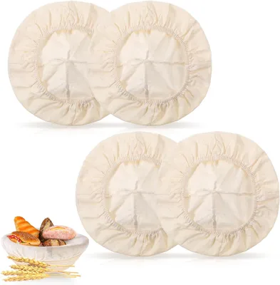 Produktbild von 4 Stück Leinentuch Brot Backen Rund,Proofing Basket Cloth Liner,Leinen Liner,Bäckerleinen für Brot,Bäckerleinen Teigtuch Tuch für Abdeckhaube
