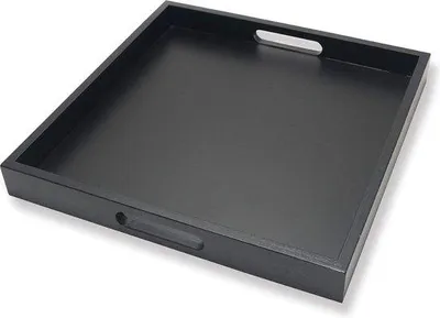Zdjęcie produktu dla Drewniany stolik do serwowania z uchwytem, 16 x 16 cali, czarny, do dekoracji salonu