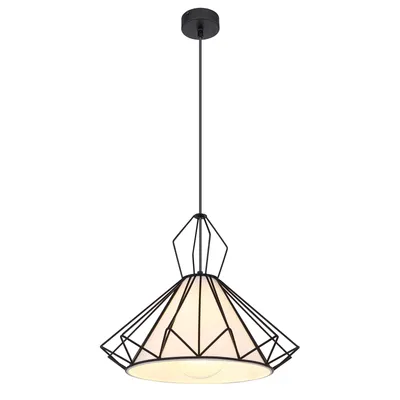 Obrázok produktu pre Globo Lighting závesné svietidlo kov čierny matný, kov čierny, textil biely, ø: 400mm, V: 1200mm, bez 1x E27 60W 230V