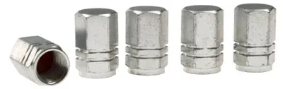 Zdjęcie produktu dla Nakrętki na wentyle, aluminiowe sześciokątne, 5 szt., srebrne