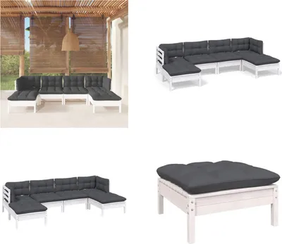 Produktbild von vidaXL 6 tlg. Garten Lounge Set mit Kissen Weiß Kiefernholz - Garten-Lounge-Set - Garten-Lounge-Sets - Gartenmöbel-Set - Gartenmöbel-Sets