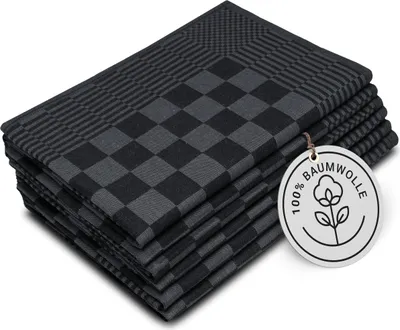 Produktbild von 6er Set Geschirrtücher, 65x65 cm, 100% Baumwolle, schwarz kariert