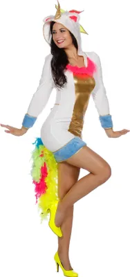 Produktbild von W4232-34 weiß-bunt y Damen Einhorn Kleid Unicorn Kostüm Gr.34
