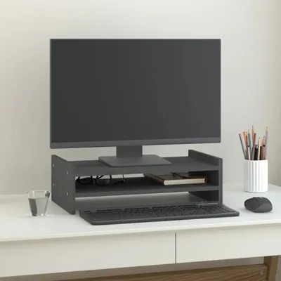 Obrázok produktu pre vidaXL Stojan na monitor sivý 50x27x15 cm z masívneho borovicového dreva