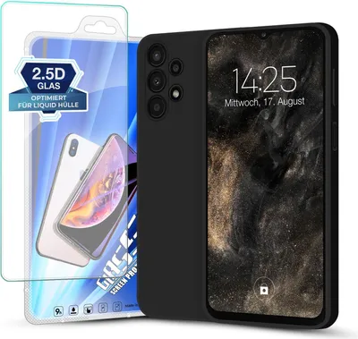 Produktbild von Hülle für Samsung Galaxy A13 mit 9H Displayglas Displayschutz Plus Case Cover Bumper Silikon Softgrip Schutzhülle Farbe: Schwarz