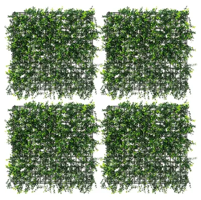 Obrázok produktu pre ECD Germany, sada 4 ks umelých rastlín, nástenný panel Pachysandra, 50 x 50 cm, umelá rastlinná stena, vonkajšia nástenná záhrada, živý plot na ochranu súkromia, umelé rastliny