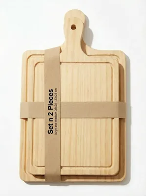2er-Set Akazienholz-Schneidebretter, 38x28 & 33x23 cm, mit Saftrille