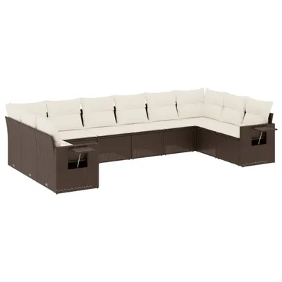 Produktbild von 10-tlg. Garten-Sofagarnitur mit Kissen Braun Poly Rattan