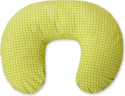 Imagen del producto de Almohada de lactancia desmontable con forma de frijol, estampado de cuadros verdes
