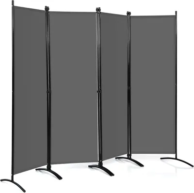 Produktbild von GOPLUS 4-teiliger Raumteiler, 173 cm hoher Paravent mit Metallrahmen, Sichtschutz Trennwand klappbar für Wohnzimmer, Schlafzimmer & Büro (Grau)