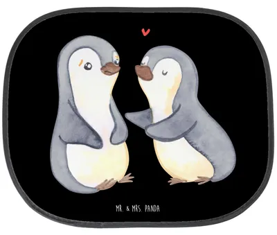 Produktbild von Mr. & Mrs. Panda Auto Sonnenschutz Pinguine trösten - Schwarz - Geschenk, saugnapf, für Frauen, Freundin, Hochzeitstag, Autoscheiben, Valentinstag, autofenster, Männer