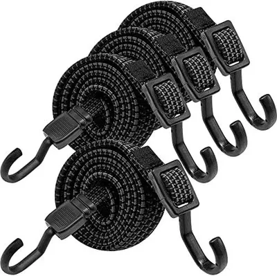 Produktbild von Verstellbar Spanngummi mit Haken, Expander mit Metallhaken 4er Set, 100cm Flach Gepäckspanner Schwarz Gummiseil, Extra Stark Gummispanner Gummibänder für Sonnensegel, Garten, Fahrrad, Auto, Tarps
